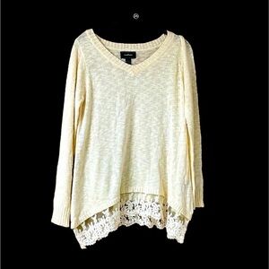 Confess size Large women’s lightweight sweater with bottom lace det…